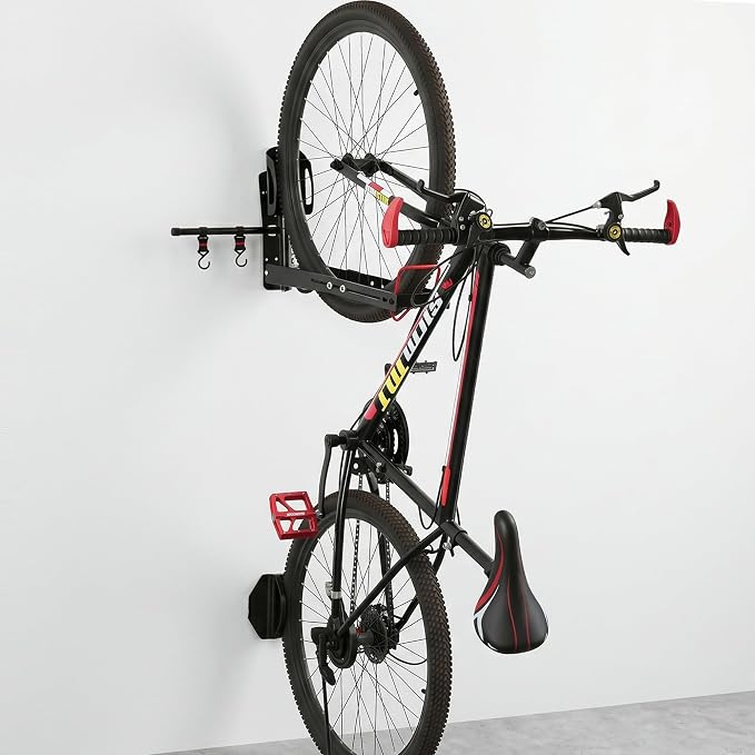 Swivel Bike Wall Mount,No Lift Bike Hangers with Two Extra Storage Hooks | Space Saving Vertical Bike Rack for Home & Garage, Easy to Load and Unload, Bike Rack Garage Hold Up to 80 lbs