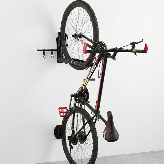 Swivel Bike Wall Mount,No Lift Bike Hangers with Two Extra Storage Hooks | Space Saving Vertical Bike Rack for Home & Garage, Easy to Load and Unload, Bike Rack Garage Hold Up to 80 lbs