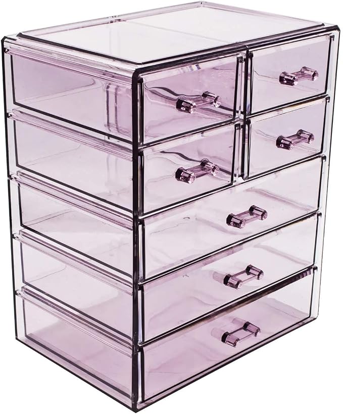 Sorbus Acrylic Makeup Organizer Set, 7-Drawer Vanity & Countertop Cosmetic Storage with Small & Wide Drawers, Purple Makeup Storage for Brushes, Lipsticks, Jewelry – Holiday Gift for Women & Teens