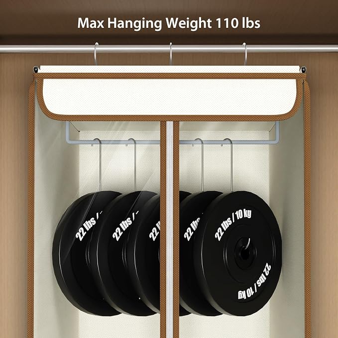 Univivi Garment Bags for Hanging Clothes, Cloth Bag 54 In, 1 PCS, Beige | Large Capacity, Easy Assembly, Clear Window, Dustproof, Durable Zipper, Hanging Garment Storage Bag for Suit, Coat, Dress