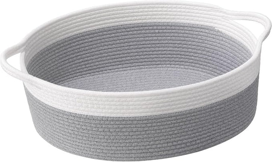 Goodpick Medium Woven Rope Gift Basket Empty, 13.6"x 10"x 6", Grey | Storage Basket with Handles for Baby Shower & Toys, Fits Living Room Bathroom Organizer, Versatile Dog Toy Storage Bin
