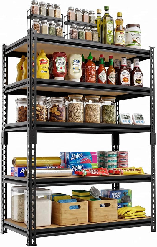 5 Tier Garage Shelving, Adjustable Heavy Duty Garage Shelves | 60 "H Metal Storage Shelves Unit for Basement,Warehouse,Pantry Kitchen