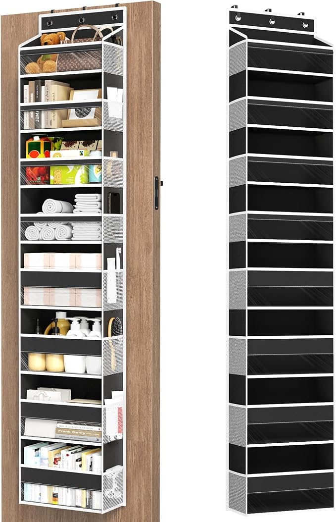 Mefirt Over The Door Organizer, 8 Shelf Door Hanging Organizers with 8 Large Capacity Pockets, Back of Door Organizer Storage Hanging Shelves for Closet Bathroom Bedroom Nursery