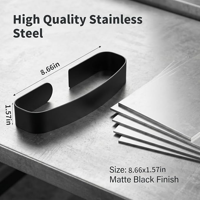 Taozun Hand Towel Holder Black 8.6" Self Adhesive Towel Bar Stainless Steel | No Drill, Unique Square-Round Design, Strong Design Sense, for Bathroom/Kitchen/RV, Renter Friendly, Heavy Duty