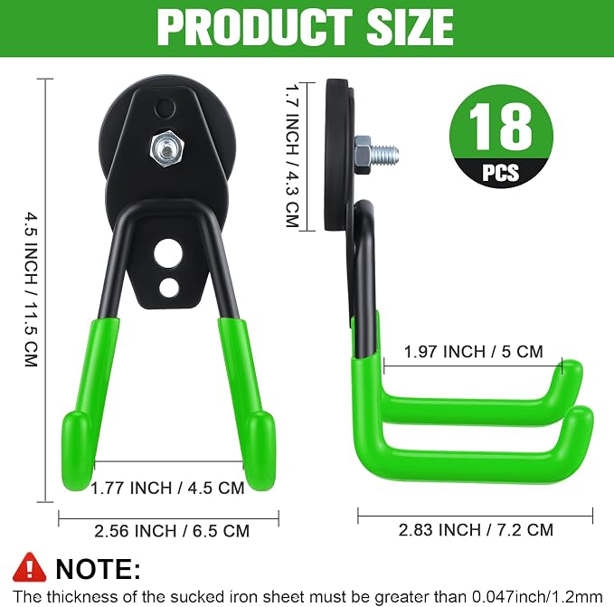 Landhoow 18 Pcs Large Magnetic Hooks Heavy Duty Garage Magnet Hooks Strong Storage Utility Magnetic Hangers with Anti Slip Rubber Coating for Indoor and Outdoor Hanging (Green)