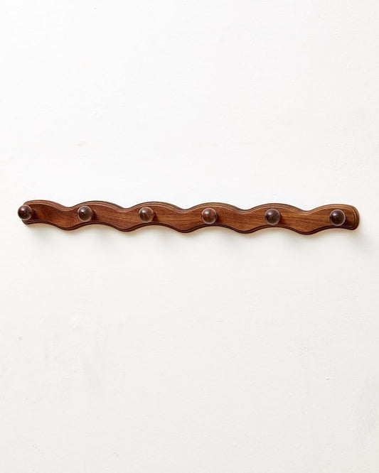 Wood Coat Rack Wall Mount - Walnut Coats Hook Hanger Wall-Mounted, Wave-Shaped Entryway Hanging Racks with 6 Hooks for Jacket Keys Hats Robes Towels Bags, Living Room Mudroom Bathroom Bedroom Hallway