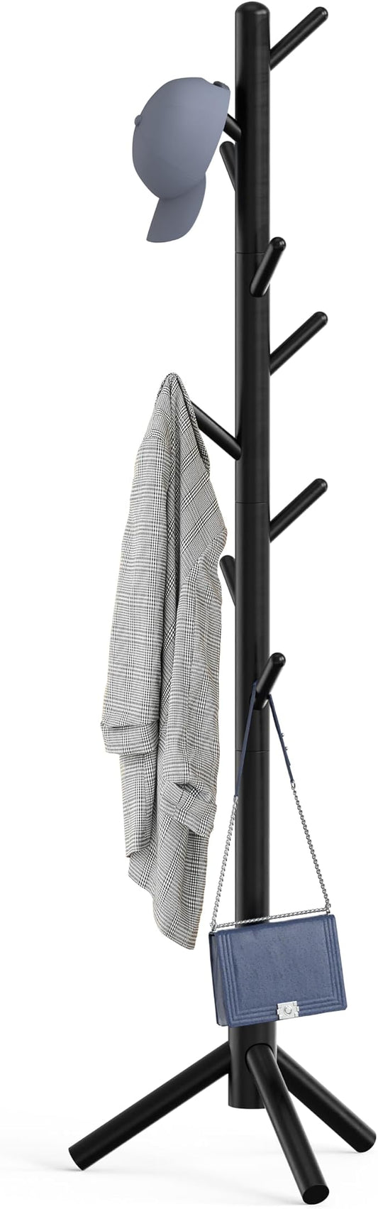 Simple Houseware Wooden Coat Rack Stand, Hall Tree with 9 Hooks, Black | Adjustable Tree Rack for Entryway, Hallway, Bedroom, Office
