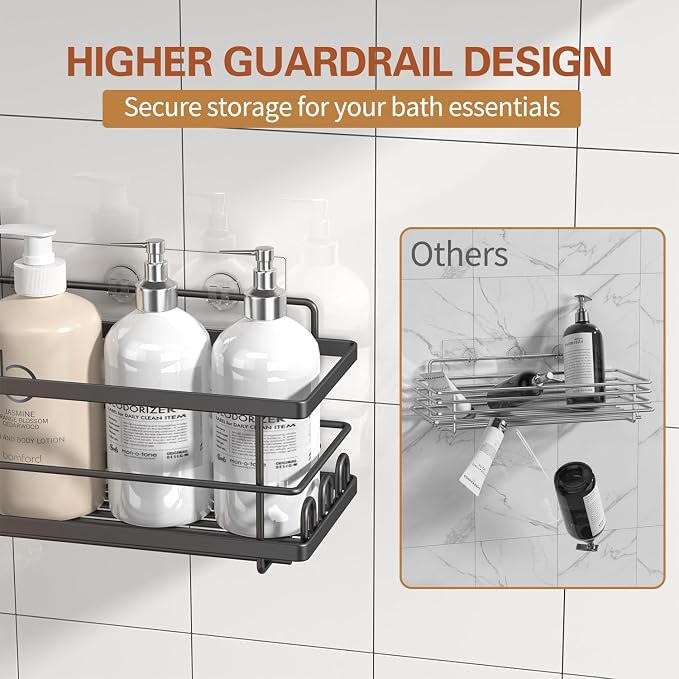 Youvip Shower Caddy, 3 Pack Large Capacity Bathroom Organizers and Storage, No Drilling Adhesive Rustproof Shelves with Soap Holder, Home Decor, Black