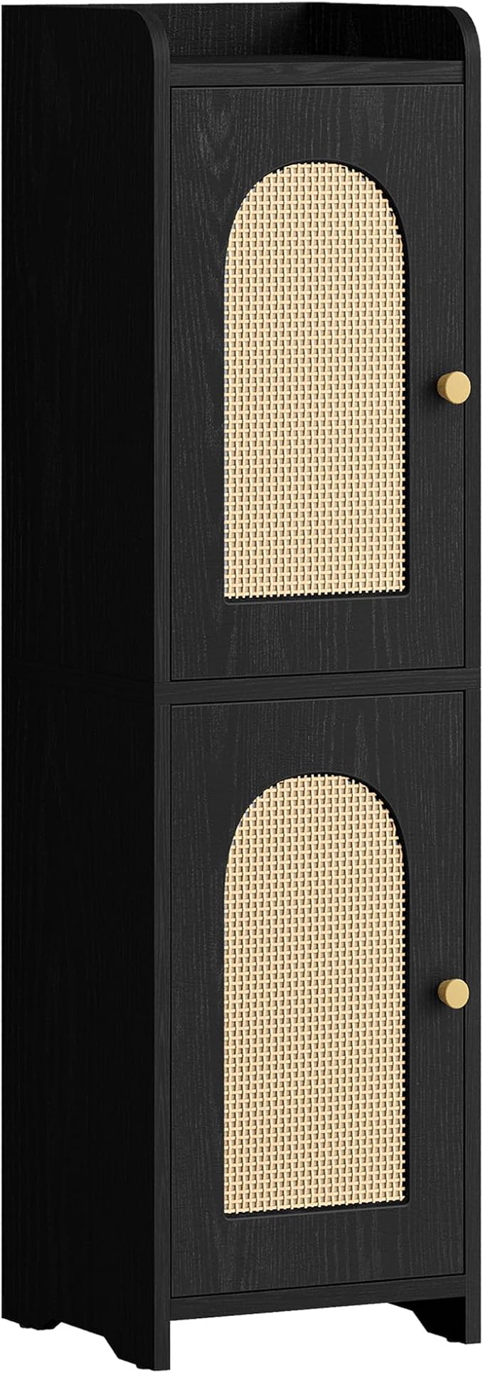 Hzuaneri Bathroom Storage Cabinet, Small Corner Floor Cabinet with 2 Doors | Narrow Toilet Paper Cabinets with Adjustable Shelf, Bathroom Organizer for Small Spaces, 7.9"D x 7.9"W x 29.5"H Rattan Black