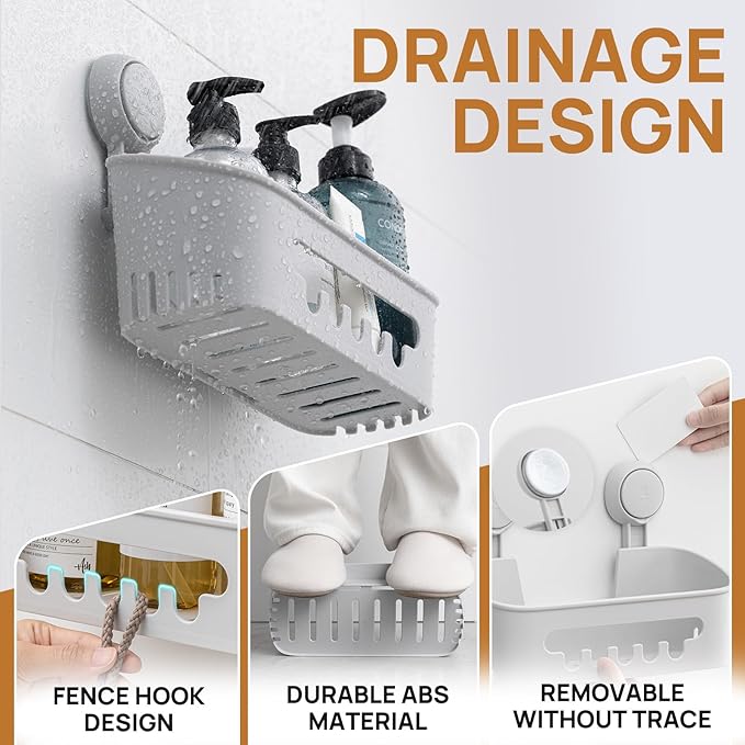 LEVERLOC Shower Caddy Suction Cup,Shower Organizer Bathroom Shelf, Grey