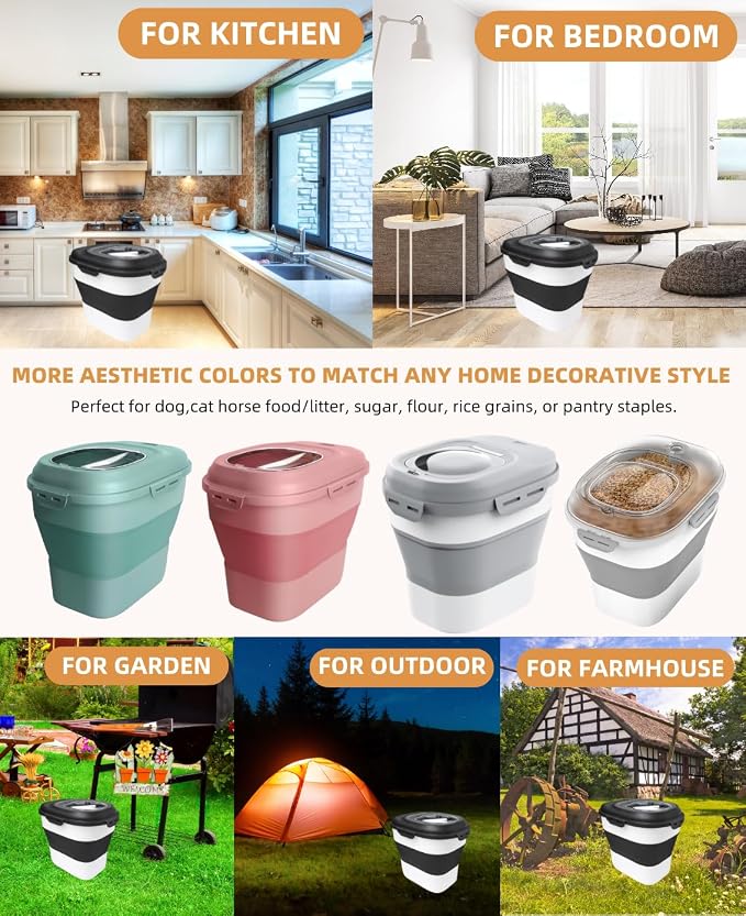 30-35 Lbs Dog Food Storage Container Collapsible Dog Food Container | Large Pet Food Storage with Airtight Lids,Wheels,Scoop and 2Pcs Food Storage Containers for Dog,Cat