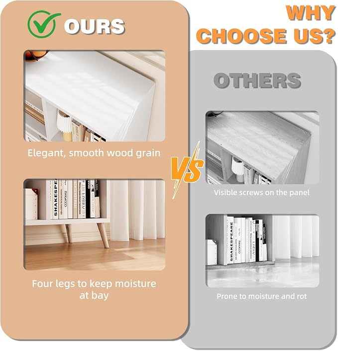 6 Cube Storage Organizer, Wood Bookcase with Legs, Modern Freestanding Cubby Shelving Unit, White Book Shelf Toy Storage Cabinet for Bedroom, Living Room, Kids Room, Fits 11 Inch Bins