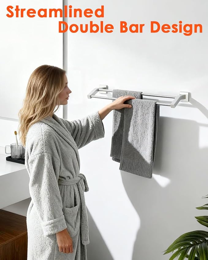 Alise Double Bath Towel Bar, 28" Towel Racks for Bathroom, Brushed Nickel | SUS304 Stainless Steel Bathroom Towel Holder, Quick Drying Towel Hanger Towel Rod Wall Mounted, Useable Length 26.5"