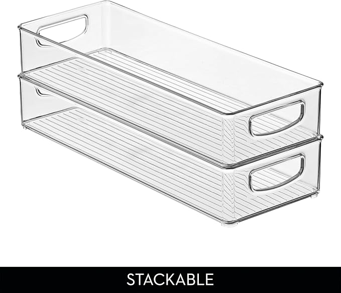 iDesign Slim Extra Long Clear Storage Bin, 2-Pack | Narrow, Stackable, Kitchen or Pantry Organizer