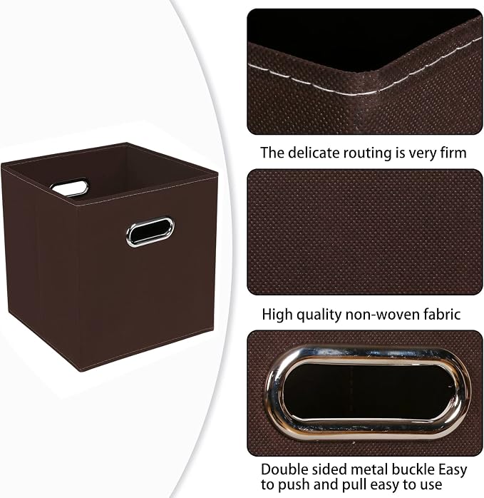 Fabric Cloth Storage Bins,Fabric Cube Bins Organizer with Dual Handles Foldable Cube Storage Baskets for Home Bedroom Storage,Set of 3,(Coffee)