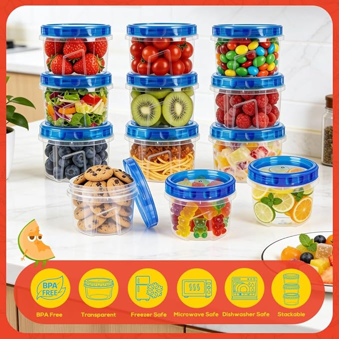 10 Pack 17oz Reusable Freezer Storage Containers with Twist Top Lids Airtight, Clear Plastic Food Storage Meal Prep Containers for Leftover Lunch Fruit Salad Snack, Small Soup Container Microwave Safe