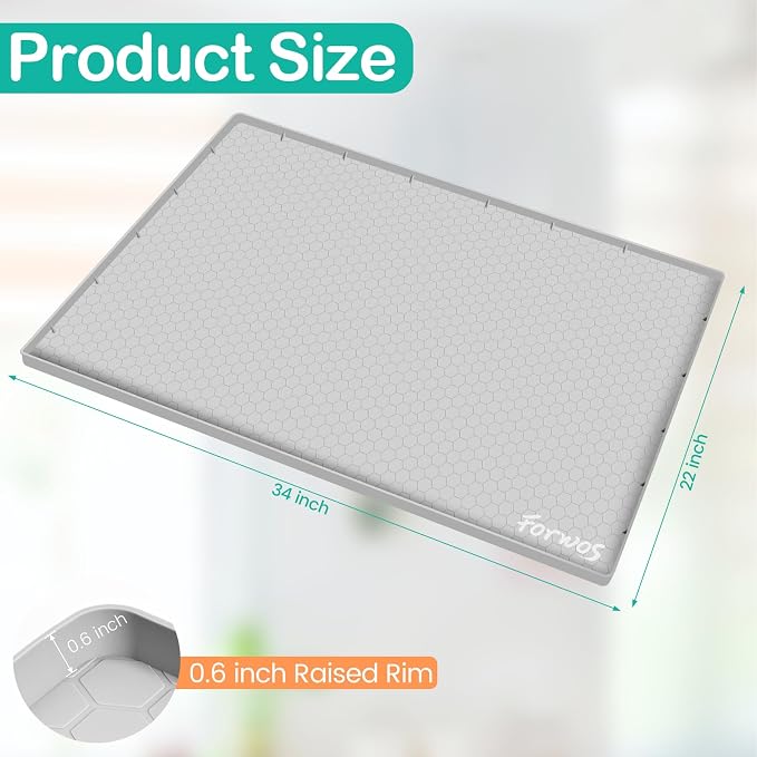 Silicone Under Sink Mat 34"x22", Waterproof Cabinet Liner, LightGrey | Shelf Liner, Cabinet Protector, Home Organizer, for Kitchen, Bathroom, Multipurpose, Leak Proof, Easy Clean, Drip Tray, Clean