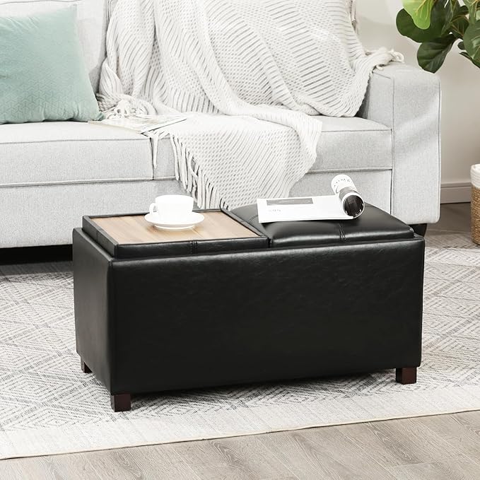Adeco 31 Inches Storage Ottoman Bench, Non-Folding End of Bed Foot Rest Stools Ottoman with Thicker Foam Padded Seat, Upholstered Storage Chest for Living Room, Entryway, Bedroom