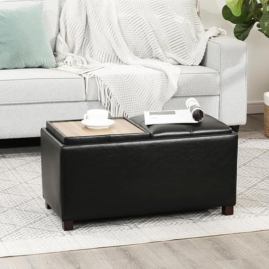 Adeco 31 Inches Storage Ottoman Bench, Non-Folding End of Bed Foot Rest Stools Ottoman with Thicker Foam Padded Seat, Upholstered Storage Chest for Living Room, Entryway, Bedroom