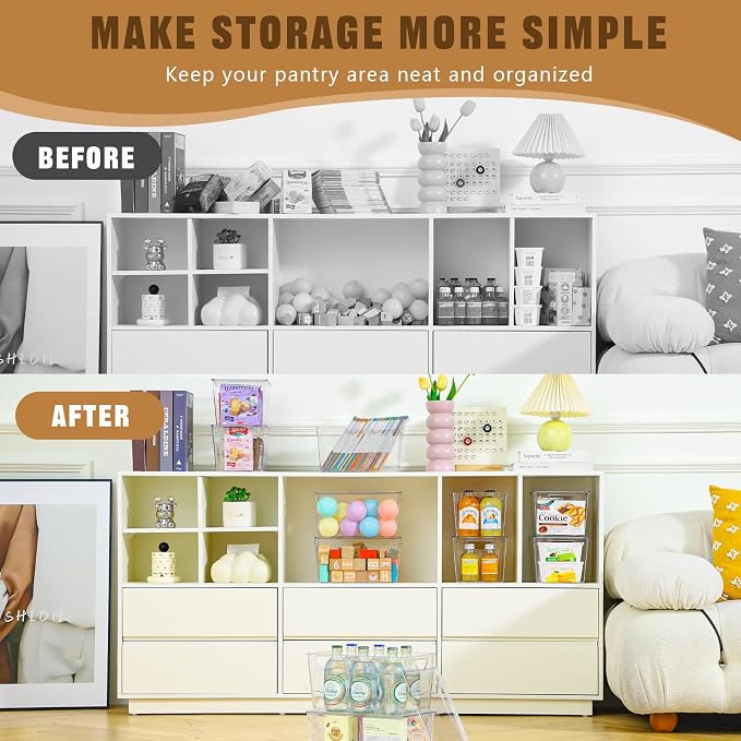 Freebat 6 Pack Clear Storage Bins with Lids, 7 Quart Pantry Organizer Bins | Stackable Plastic Storage Containers, Pantry Organization for Office, Bedroom, Cabinet, Fridge,Kitchen Organization