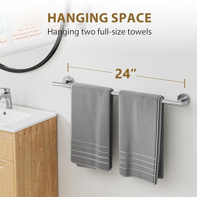 Luxbaro 24 Inch Brushed Nickel Towel Bar, Thicken, Total Length 26-Inch | Towel Rack for Bathroom Wall, SUS304 Stainless Steel Towel Rod, Modern Home Decor