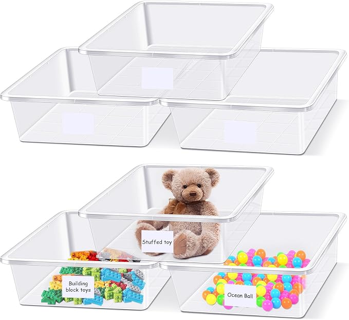 24 Pack Classroom Cubby Storage Bins Plastic Stackable Storage Bins with Labels Cubby Organizer Containers for Classroom School Toy Book Organization(14 x 10 x 3 Inch,Clear)