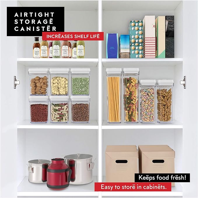 DWËLLZA KITCHEN Pasta Storage Containers for Pantry - Set of 2 White Airtight Spaghetti Container Storage - Ideal for Spaghetti & Noodles, Kitchen Pantry Organization and Storage, Keeps Food Fresh