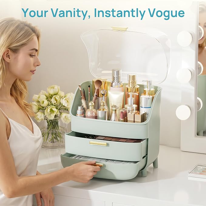 Vtopmart 3-Tier Skincare Makeup Organizer with Lid, Green