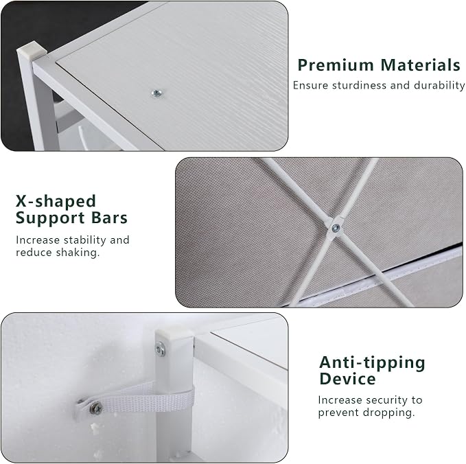 Freestanding Clothes Rack with 5 Drawers & 4 Storage Shelves,2 Hanging Rods | 59.1" W*70.9" H Heavy Duty Clothing Rack, Wardrobe Closet Organizer System with 5 Hooks, Garment Rack (White)