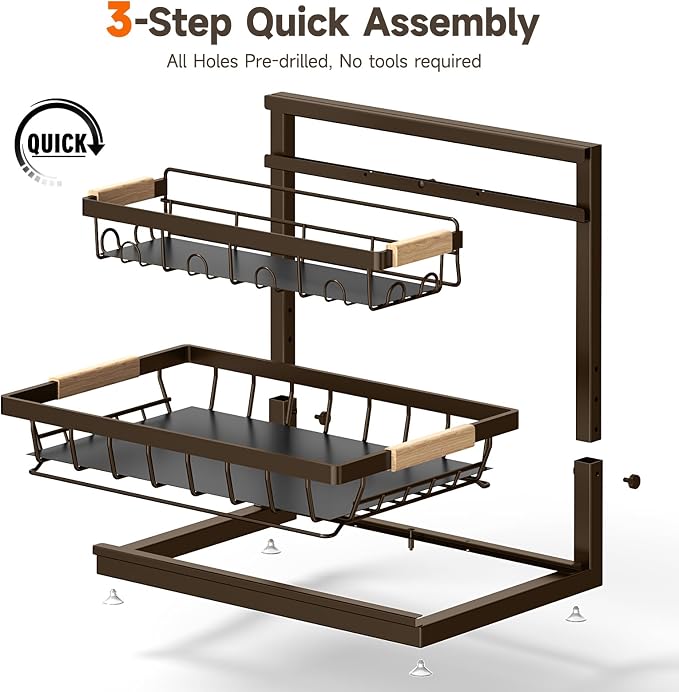 Sevenblue 2-Pack 2-Tier Height Adjustable Under Sink Organizer & Storage (Brown)