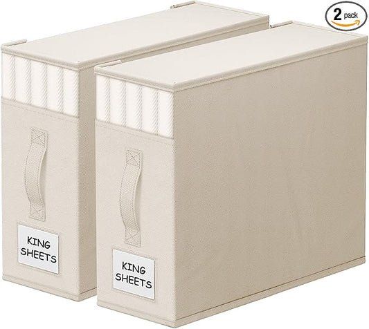 StorageTastic Bed Sheet Closet Organizers and Storage Under Bed Storage | Foldable Storage Containers with Window and Label,Storage and Organization for Bedding Sheets,Duvet Covers,Blankets,2 Pack