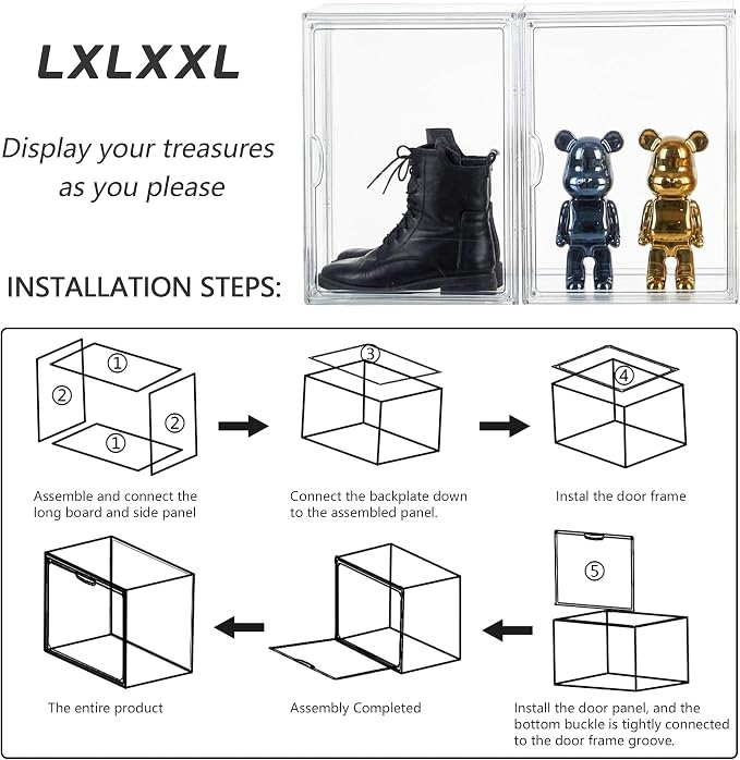 LXLXXL Acrylic Box Display Case, 5-Pack XL Stackable Storage Bins with Lid | Stackable Storage Bin X-Large 5 Pack, Clear Acrylic Display Case With Magnetic Lid, Dustproof Showcase for Figures Cosmetics