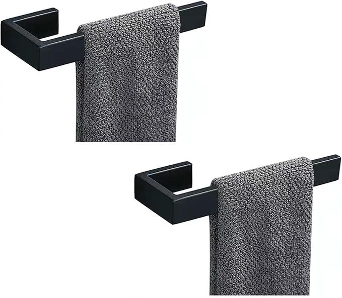 JOPOFI 2-Piece Hand Towel Holder, Towel Ring - Matte Black | Stainless Steel Towel Holder for Bathroom wall, 8" Rectangular Modern Design Hand Towel Bar, Contemporary Hand Towel Rack