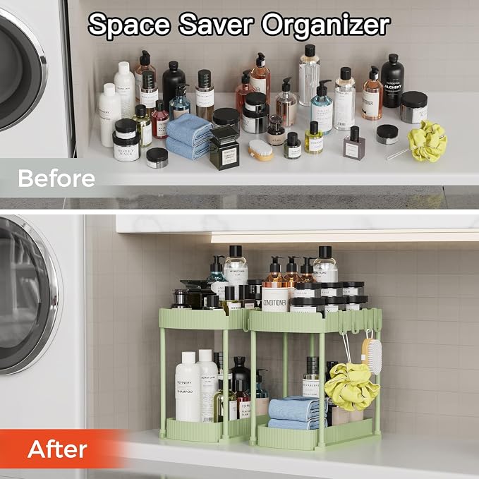Ukeetap 2 Pack Multi-Purpose Pull-Out Storage Organizers, Under Sink Organizers and Storage for Bathroom & Kitchen, Under Cabinet Organizers and storage, 12.8 Inch, Green