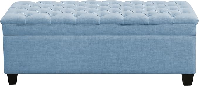 WUTUTUEE 51" Fabric Storage Ottoman Bench, Upholstered Rectangle End of Bed Storage Ottoman Tufted Living Room Bedroom Bench with Safety Hinge, Solid Wood Legs, Loads 500 lb(Light Blue)