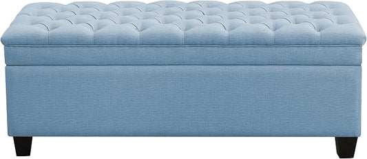 WUTUTUEE 51" Fabric Storage Ottoman Bench, Upholstered Rectangle End of Bed Storage Ottoman Tufted Living Room Bedroom Bench with Safety Hinge, Solid Wood Legs, Loads 500 lb(Light Blue)