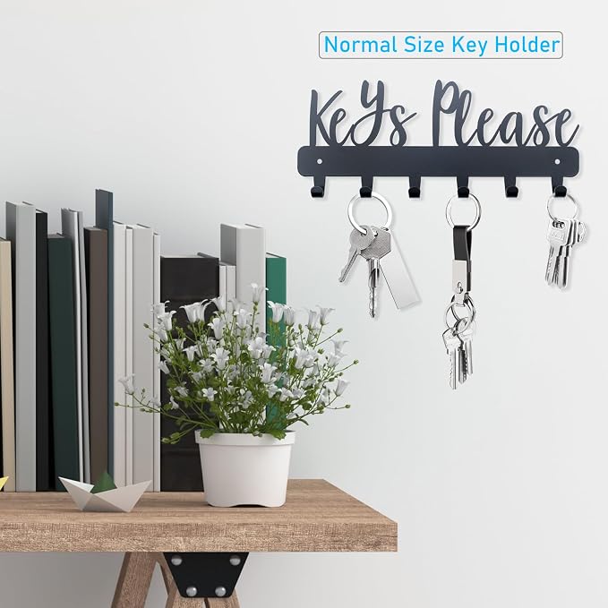 Keys Please Key Holder Wall Mounted, Normal Size: 11x4.57 inches | Black Metal Decorative Rack Hooks for Garage,Mudroom,Hallway,Entryway,Front Door,Office