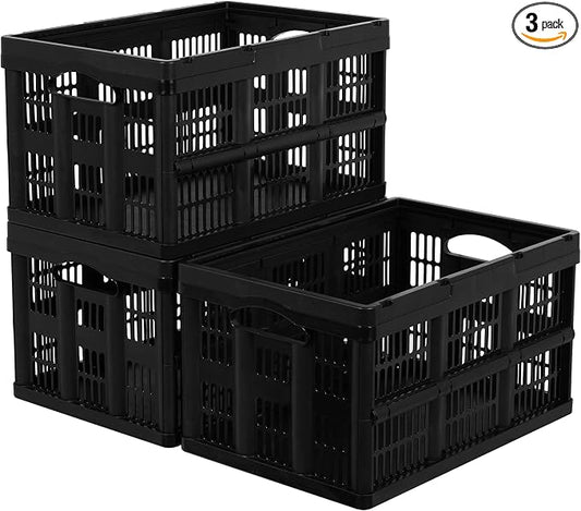 Citylife 45L Collapsible Storage Bins with Lids Plastic Storage Containers for Organizing Stackable Storage Box Large Heavy Duty Utility Crates, 3 Packs