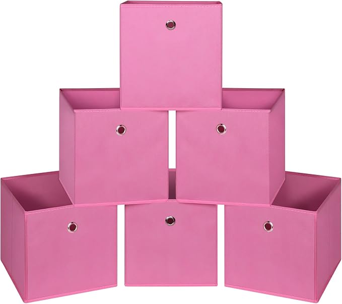 Foldable Storage Cubes Bins ,11 Inch Cloth Storage Cube Fabric Storage Box Cubes Organizer Baskets with Handles for Home Organizer Set of 6 (Pink)