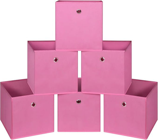 Foldable Storage Cubes Bins ,11 Inch Cloth Storage Cube Fabric Storage Box Cubes Organizer Baskets with Handles for Home Organizer Set of 6 (Pink)
