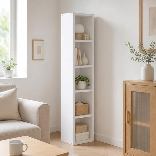 5-Cube Tall Cubicle Bookshelf, Cube Bookcase with Open Back, Reversible Book Shelf, Cube Storage Organizer, 15 x 16 x 72, for Living Room, Home Office, White