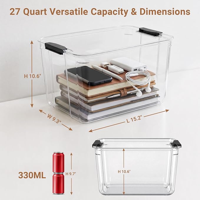 54Qt Stackable Storage Bins with Lids,Clear Latching Organizer Boxes,2-Pack | Craft Box with Buckle Clips, Dustproof Durable Storage Containers for Closet Organization, for Office, Arts & Crafts Supplies