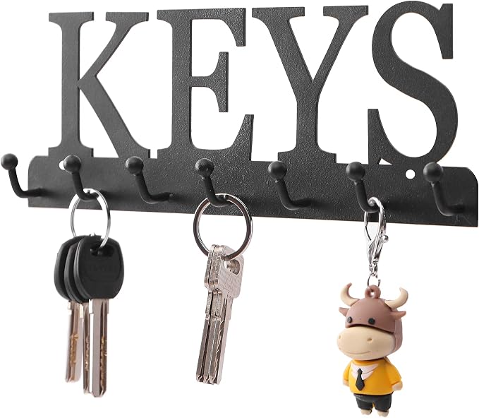 Lixgifts Key Holder Wall Mounted Key Hooks for Wall Decorative with 7 Hooks Black Metal Key Organizer Rack Hanger for Entryway, Front Door, Hallway, Office 10X3.7 inches