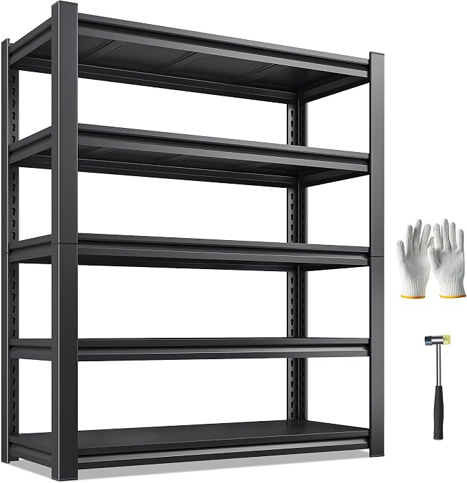 REIBII 5 Tier Garage Shelving for Garage, Adjustable Metal Shelving | 3000LBS Capacity, 36"W x 16"D x 72"H, Rust‑Resistant, Solid Steel, Fits Pantry, Commercial, Freestanding, Tool‑Free Assembly