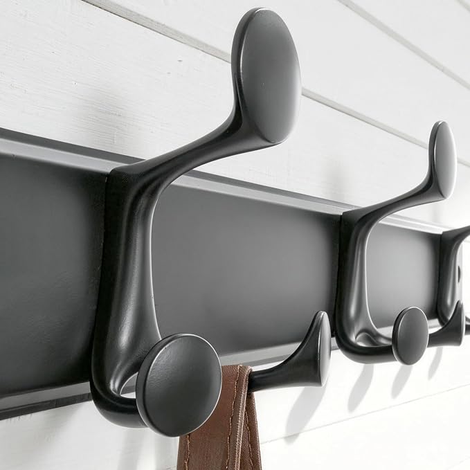 SKOLOO Lightweight Wall Mounted Coat Rack, 17 Inch Modern Coat Hanger for Entryway, Bathroom, Garage, 9 Hooks with 16cm Wide Spacing Design, Matte Black(Pack of 2)