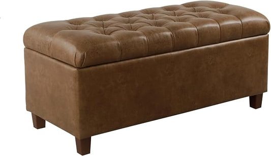 HomePop 40" Button Tufted Storage Bench - Distressed Brown Faux Leather