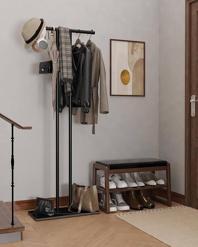OUTBROS Large Metal Coat Rack Freestanding with Rock Base, Black | Standing Garment Storage for Indoor - 23.6" Wide Heavy Duty Clothe Rack Metal Clothing Hanger Rack