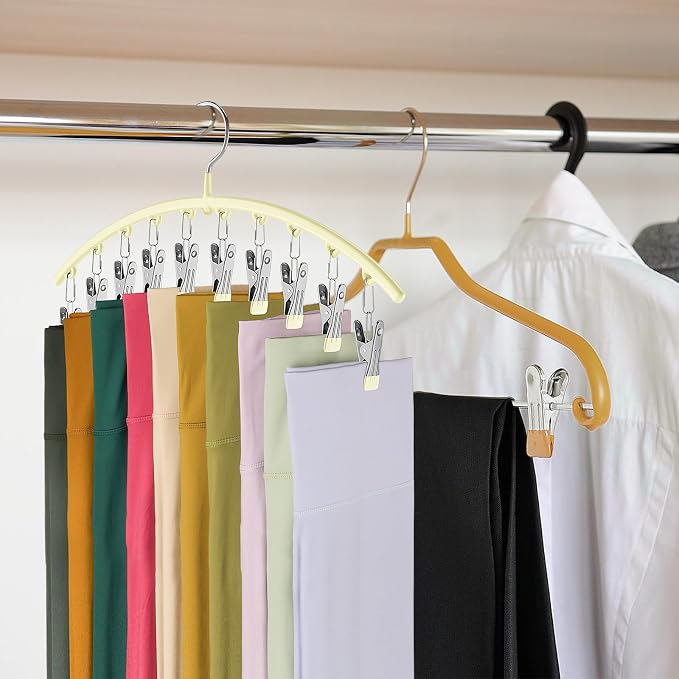 Volnamal Legging Organizer for Closet,2 Pack Metal Yoga Pants Hangers,Ivory | Clothes Hanger w/10 Clips Hold 20 Leggings,Space Saving Hanging Closet Organizer College Dorm Essentials Apartment Essential