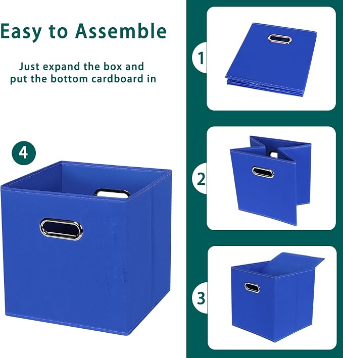 Black Foldable Storage Cubes Bins, Fabric Storage Box Cubes Organizer Baskets with Dual Handles for Home Organizer,Set of 6,(Dark Blue)