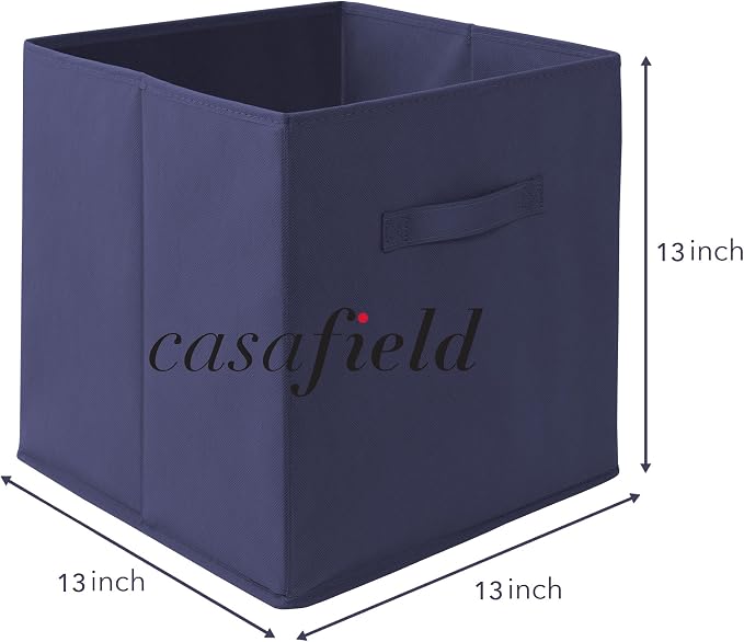 Casafield Set of 6 Collapsible Fabric Cube Storage Bins, Navy Blue - 13" Foldable Cloth Baskets for Shelves, Cubby Organizers & More